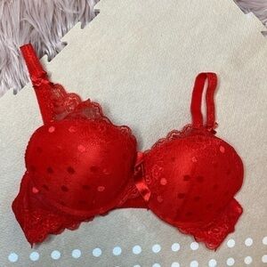 Red Lace Polka Dot Bra 34C